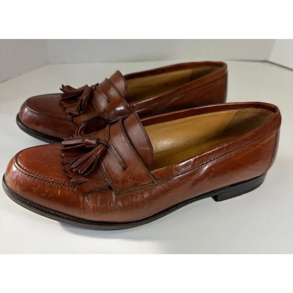 Mezlan Santander Cognac Brown Tassel Loafers Made in Spain Men's Shoes Size 9 W - Picture 10 of 12